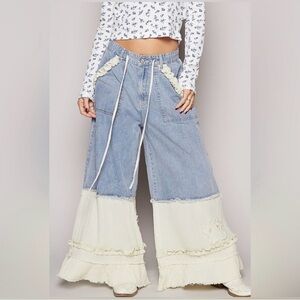 POL Blue and Cream Flare Jeans
